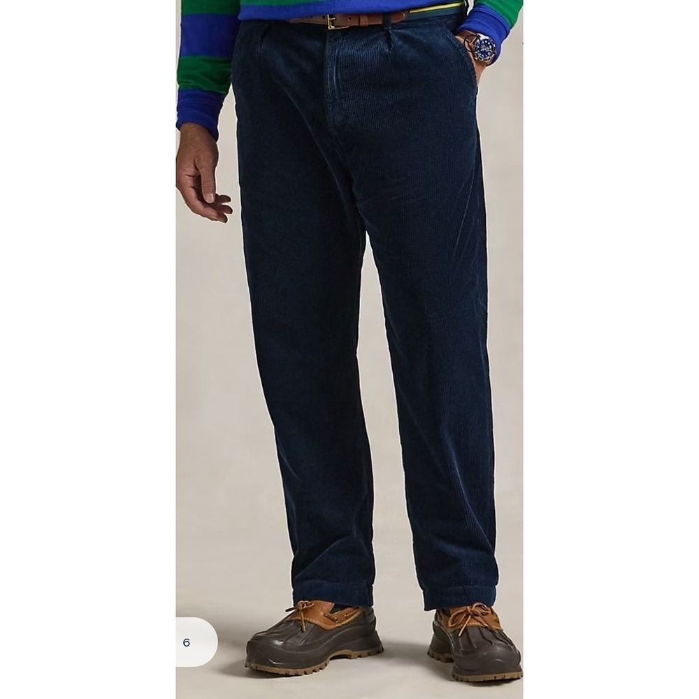 Polo Ralph Lauren Navy Classic Fit Pleated Corduroy Pant Mens 36x30 (Fits 34x29)